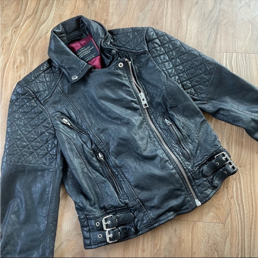 ALL SAINTS black leather Moto jacket - Picture 4 of 7